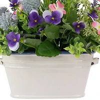 12" Lavender & Mixed Spring Floral in Weathered Ceramic Pot