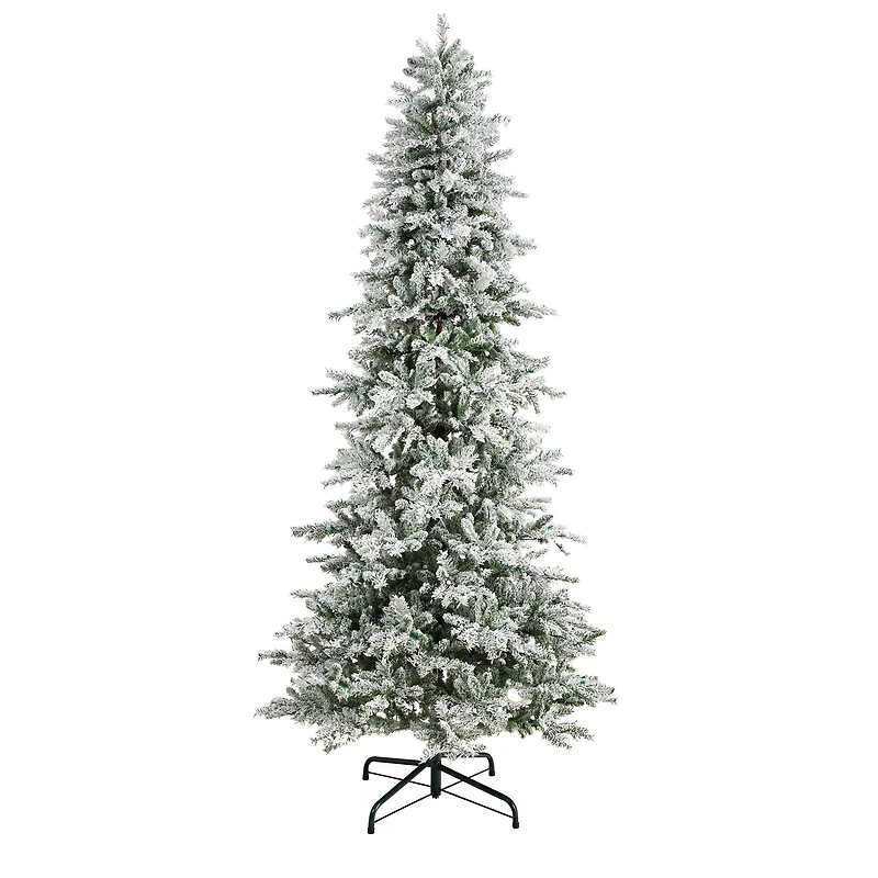 9.5ft. Pre-Lit Slim Flocked Nova Scotia Spruce Artificial Christmas Tree, White LED Lights