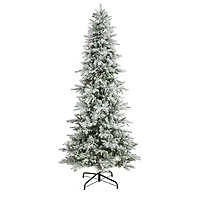 9.5ft. Pre-Lit Slim Flocked Nova Scotia Spruce Artificial Christmas Tree, White LED Lights