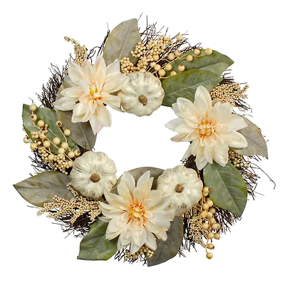22" Dahlia & Pumpkin Fall Floral Wreath