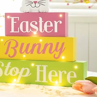 Glitzhome® 12" Easter LED Lighted Wooden Bunny Block Word Sign