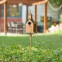 Glitzhome® 4ft. Faux Copper Distressed Metal Church Birdhouse with Stake