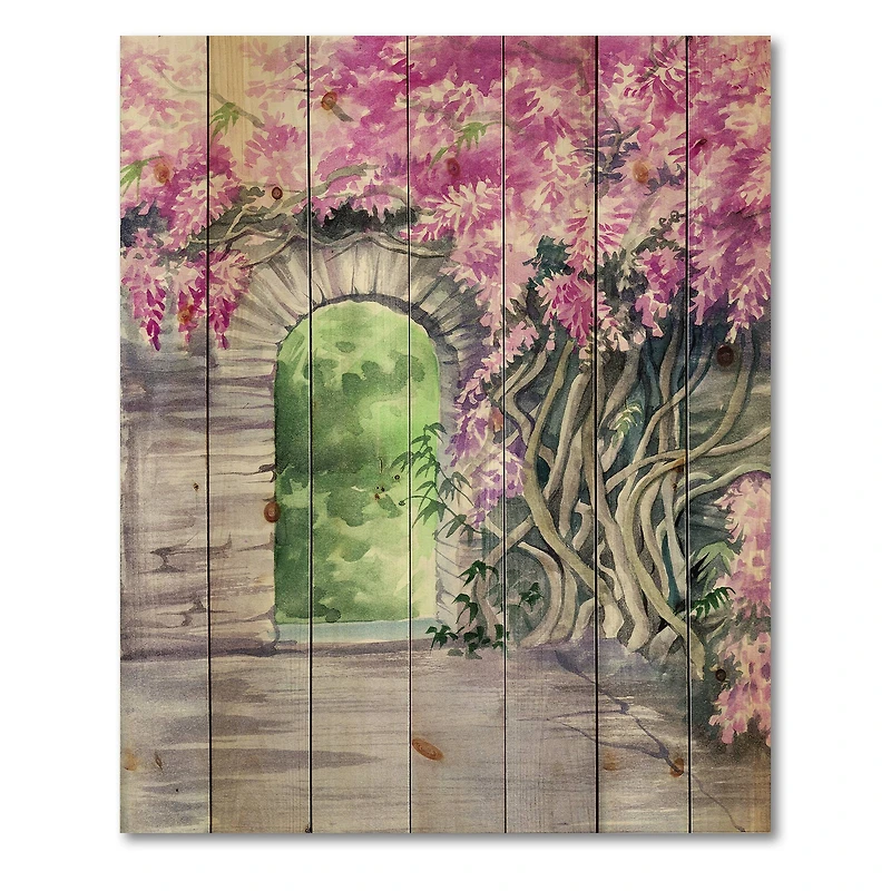 Designart - Blossoming Wisteria Garden Over The Wall