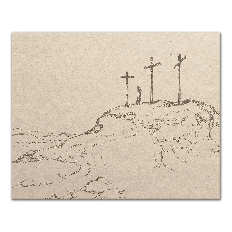 Crosses On Hill Sketch 2 16" x 20" Canvas Wall Art