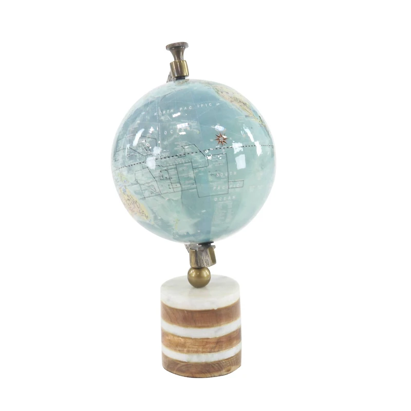 16" Blue Ceramic & Metal Coastal Globe