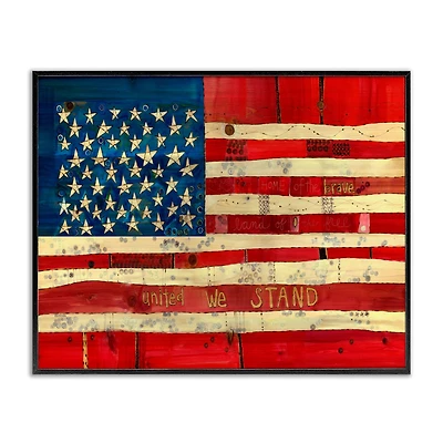 Stupell Industries United We Stand Independence Day Festive American Flag Framed Giclee Art