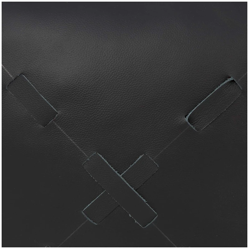 22" Leather Pouf with Woven Straps & Handles