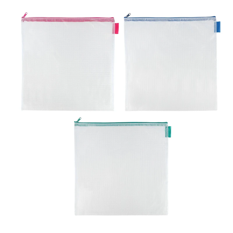 13.5" Square Mixed Mesh Zipper Pouches by Simply Tidy®, 3ct.