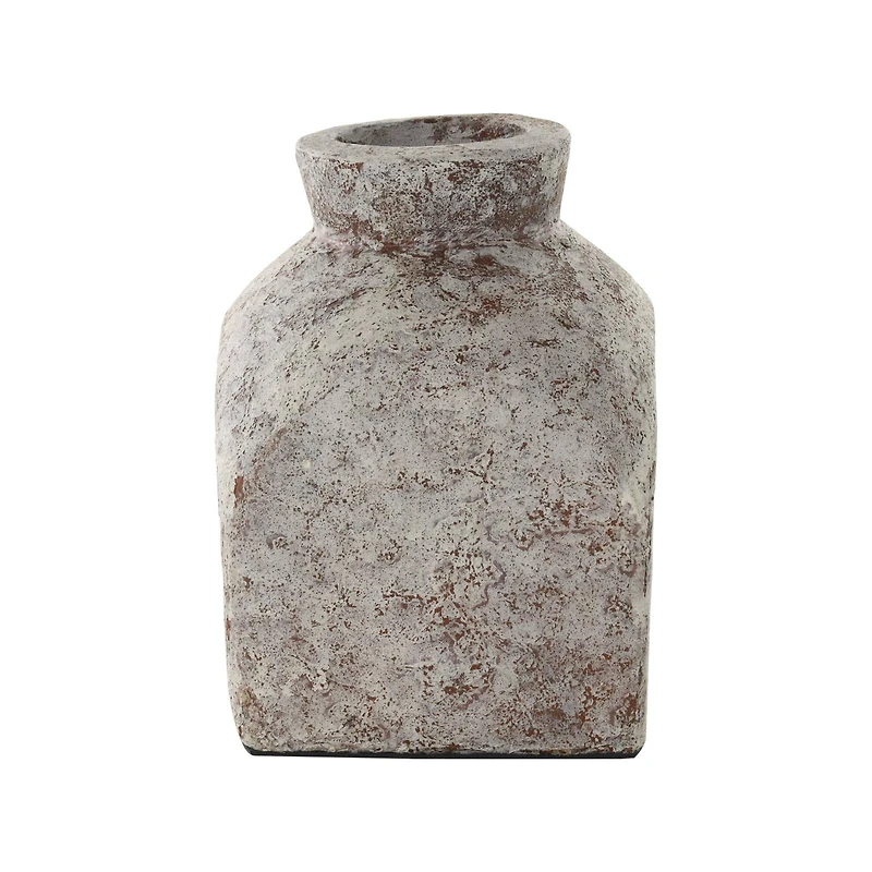 9.75" Brown Ceramic Antique Style Textured Square Vase