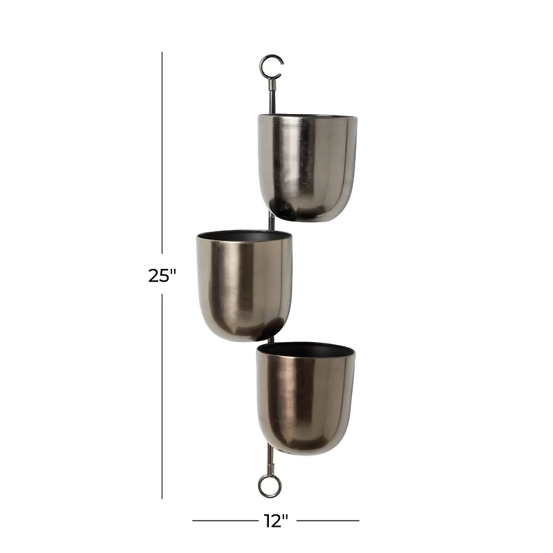 The Novogratz 25" Dark Silver Metal Contemporary 3-Pot Hanging Planter