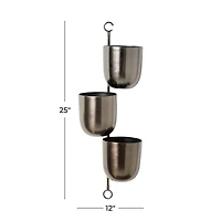 The Novogratz 25" Dark Silver Metal Contemporary 3-Pot Hanging Planter