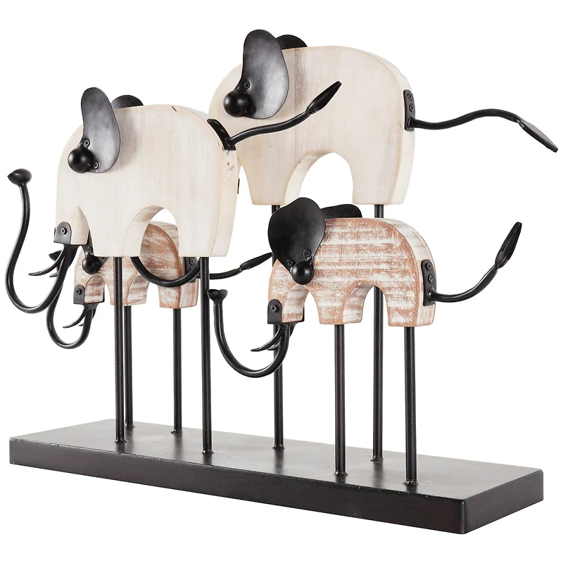 23" Black & White Metal Elephant Overlapping Sculpture