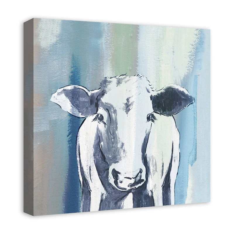Navy Cow Sketch 20" x 20" Canvas Wall Art
