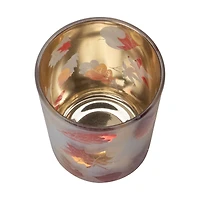 5" Matte White & Gold Autumn Leaves Flameless Glass Candle Holder