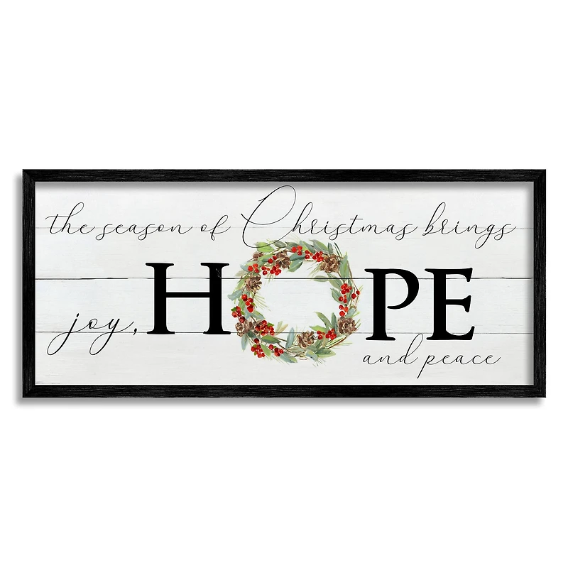 Stupell Industries Joy Hope & Peace Christmas Wreath Framed Giclee Art