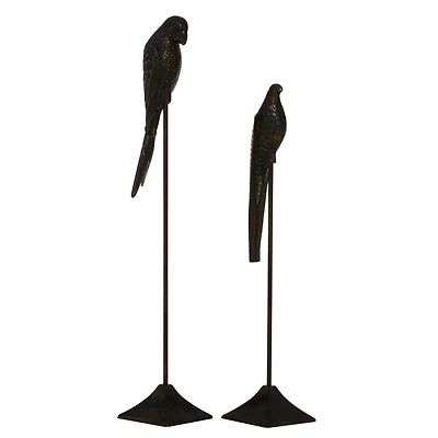 Set of 2 Black Aluminum Traditional Bird Sculpture, 29", 35"