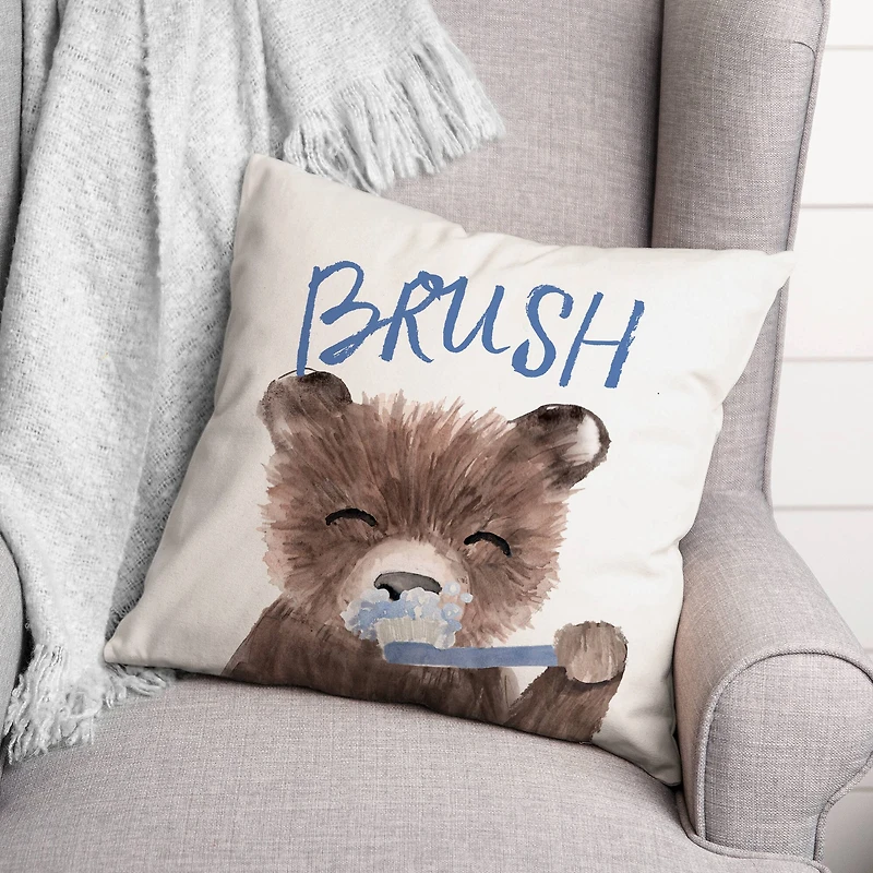 Bear Brushing Teeth 18" x 18" Indoor/Outdoor Pillow