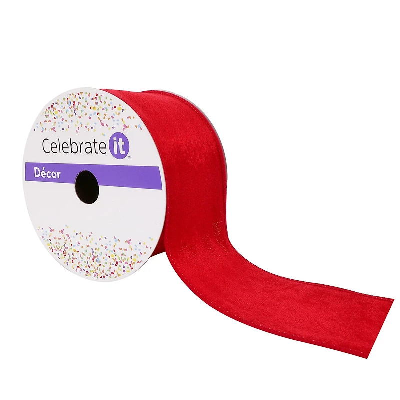 2.5" x 25ft. Red Velvet Wired Ribbon by Celebrate It™