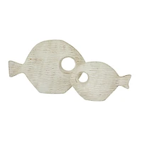 Set of 2 White Ceramic Coastal Fish Sculpture, 13", 9"