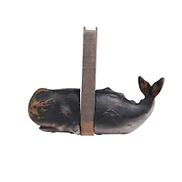 Distressed Black Whale Coastal Bookend Set