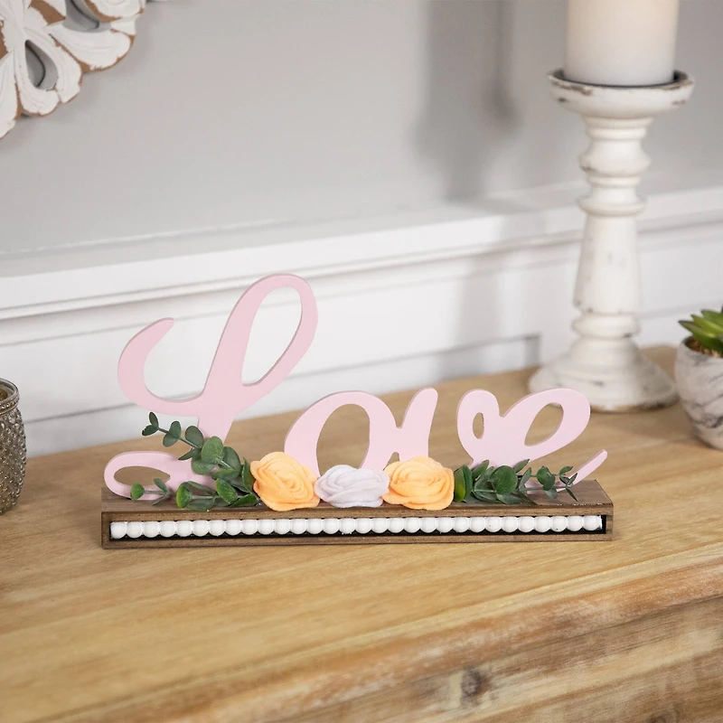 11.25" Love with Flowers Wooden Valentine's Day Sign