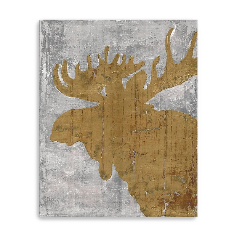 Rustic Lodge Animals Moose On Grey Canvas Giclee