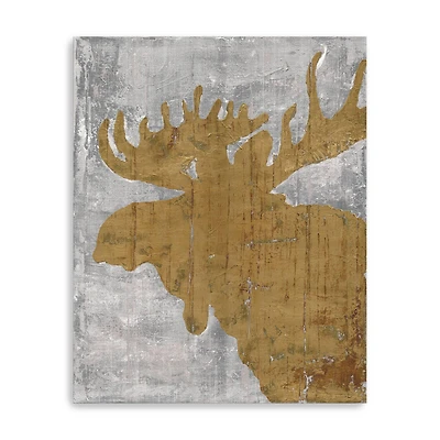 Rustic Lodge Animals Moose On Grey Canvas Giclee