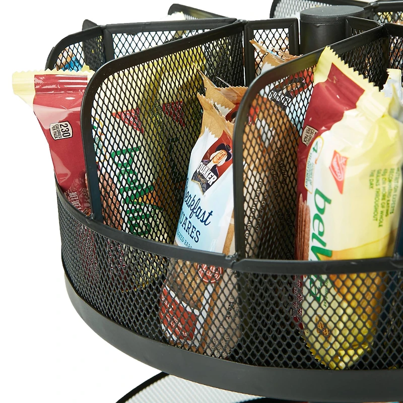 Mind Reader Black Metal Mesh 2-Tier Lazy Susan Granola Bar and Snack Organizer