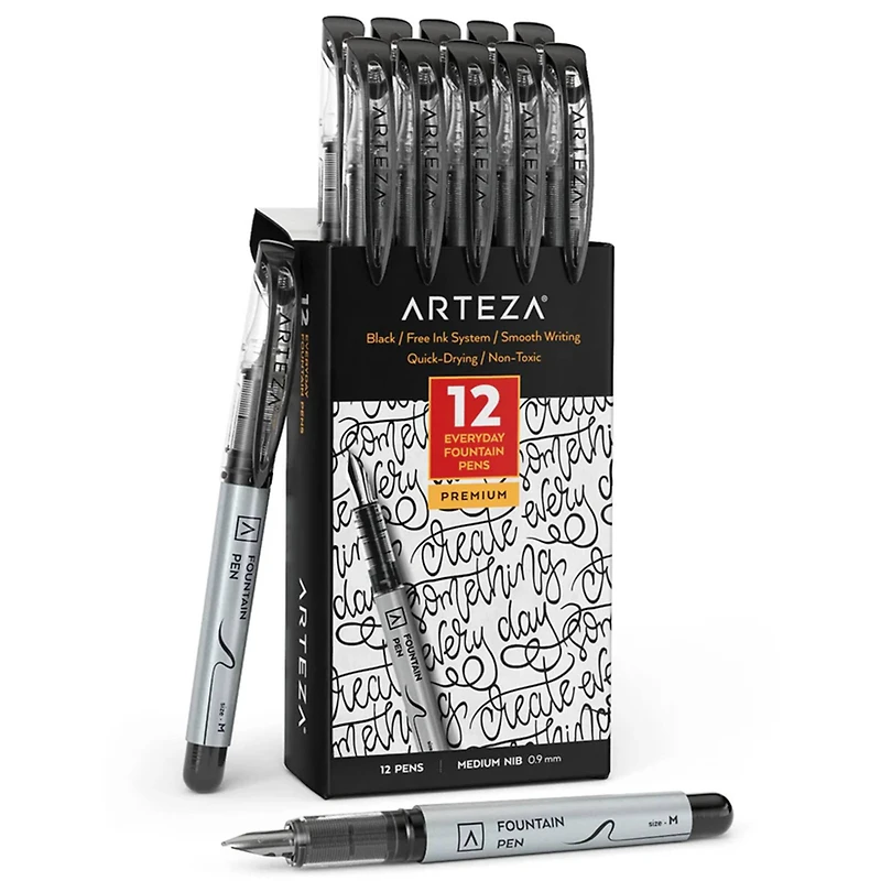 Arteza® Black Medium Nib Disposable Fountain Pens, 12ct.