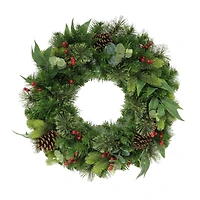 6 Pack: 24" Pine, Cones & Red Berries Wreath