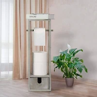Rustic Gray Freestanding Wood Toilet Paper Holder
