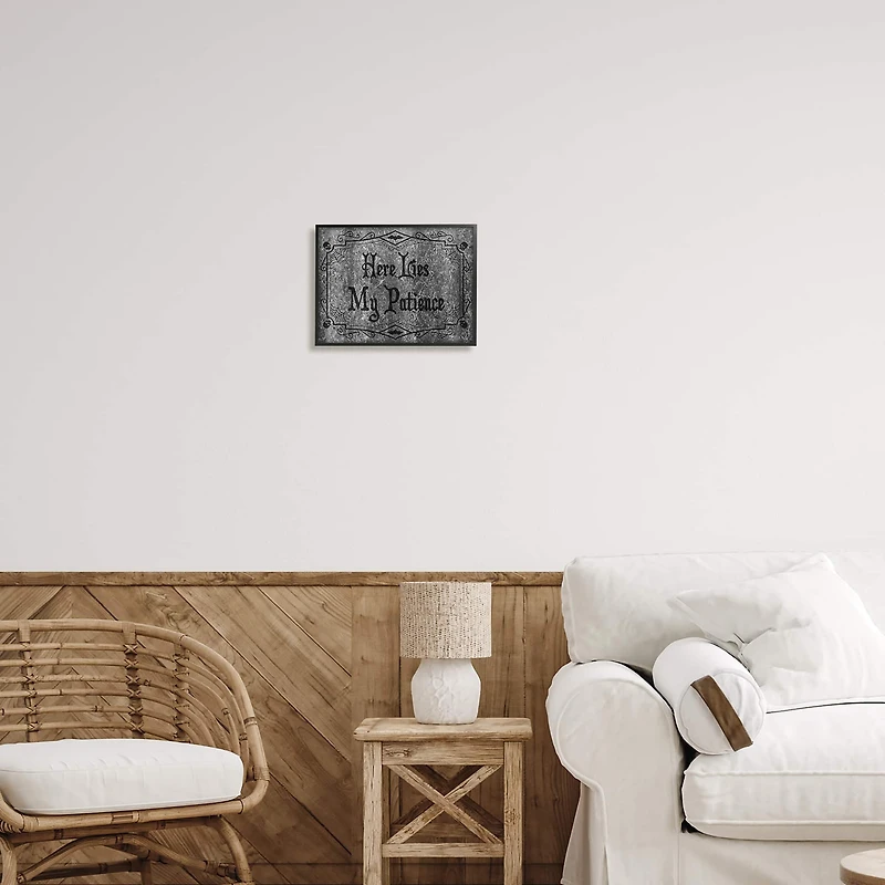 Stupell Industries Here Lies My Patience Tombstone Framed Giclee Art