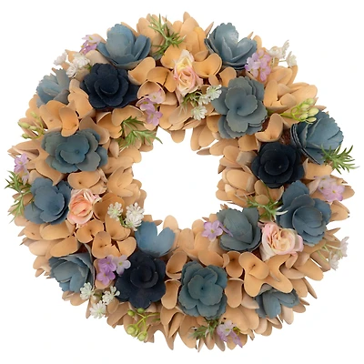 14" Wooden Spring Artificial Flowers Wreath