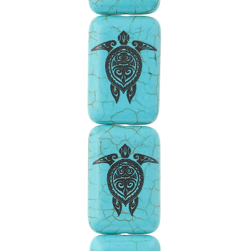 12 Pack: Turquoise Reconstituted Stone Turtle Print Rectangle Beads, 30mm by Bead Landing™