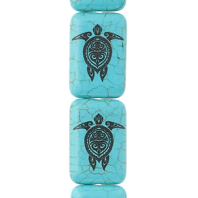 12 Pack:  Turquoise Reconstituted Stone Turtle Print Rectangle Beads, 30mm by Bead Landing™
