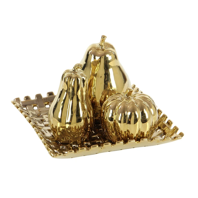 Set of 4 Gold Stoneware Glam Fruit Sculpture, 11" x 8"
