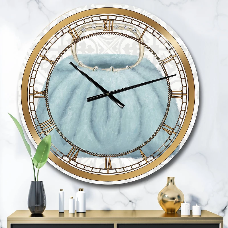 Designart 'Glam Cosmetics Blue Bag Glam Wall Clock