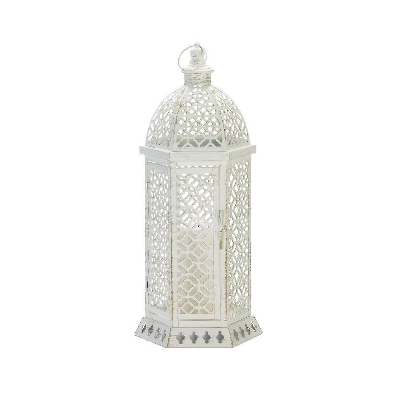 20" White Cutwork Hexagon Lantern