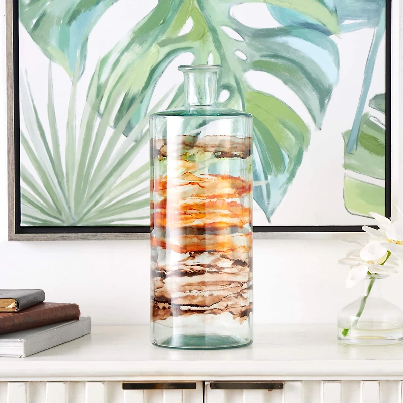 16" Orange & Brown Swirl Spanish Bottle Vase