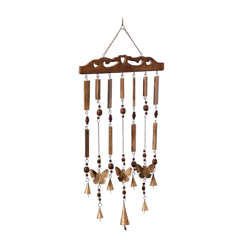 26" Brown Butterfly Mango Wood Coastal Windchime