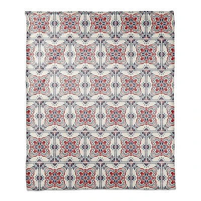 Red White and Blue Medallion Pattern Coral Fleece Blanket