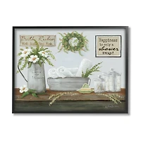 Stupell Industries Farmhouse Bathroom Counter Still Life Motivational Phrases Framed Giclee Art