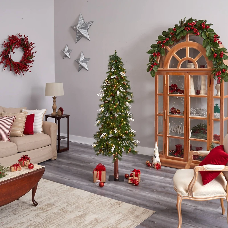 6ft. Pre-Lit Alpine Artificial Christmas Tree, Warm White LED Lights