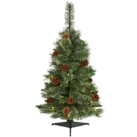 3ft. Pre-Lit White Mountain Pine & Pinecones Artificial Christmas Tree with Clear LED Lights