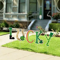 Glitzhome® Set of 5 St. Patrick's Metal "Lucky" Yard Stake
