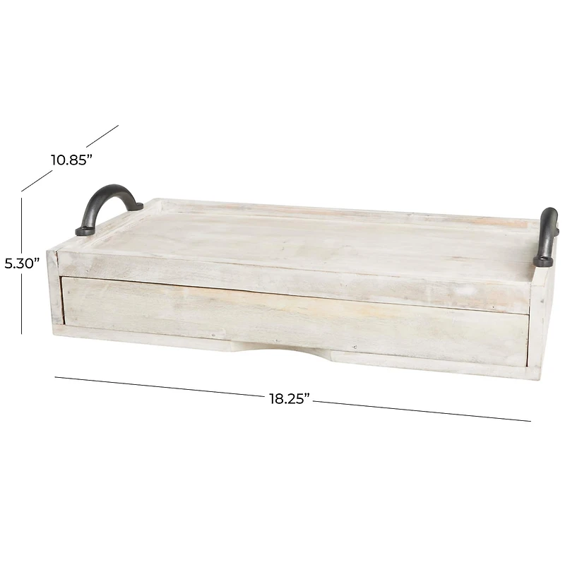 18.25" Wood Hidden Drawer Tray with Black Metal Handles