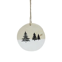 4" Winter Pine Trees on Wood Disc Christmas Ornament