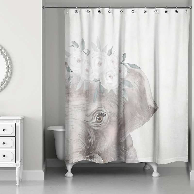 Sweet Floral Elephant 71" x 74" Shower Curtain