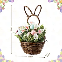 Glitzhome® 18" Easter Egg & Flower Bunny-Shaped Basket Centerpiece