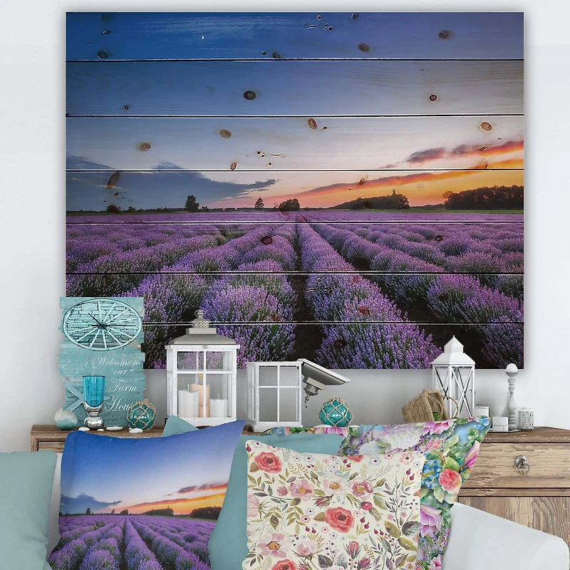 Designart - Sunrise & Dramatic Clouds Over Lavender Field I